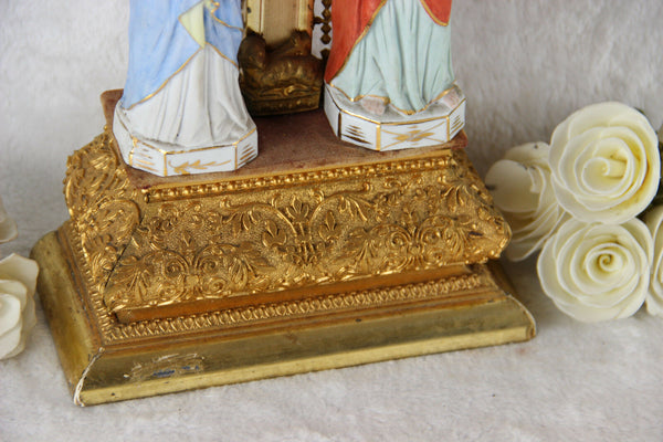 Antique French Crucifix porcelain figurines Calvary chalkware christ 1920's