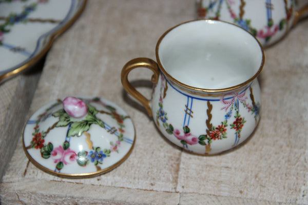 Gorgeous antique DELVAUX Paris porcelain 6 Creamer pot set porcelain plate