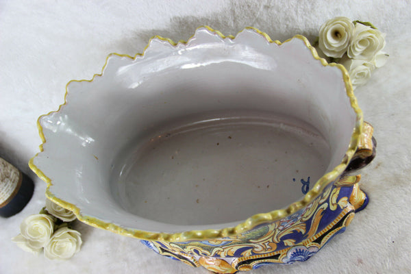 Gorgeous antique FRENCH MONTAGNON faience de nevers Planter jardiniere putti