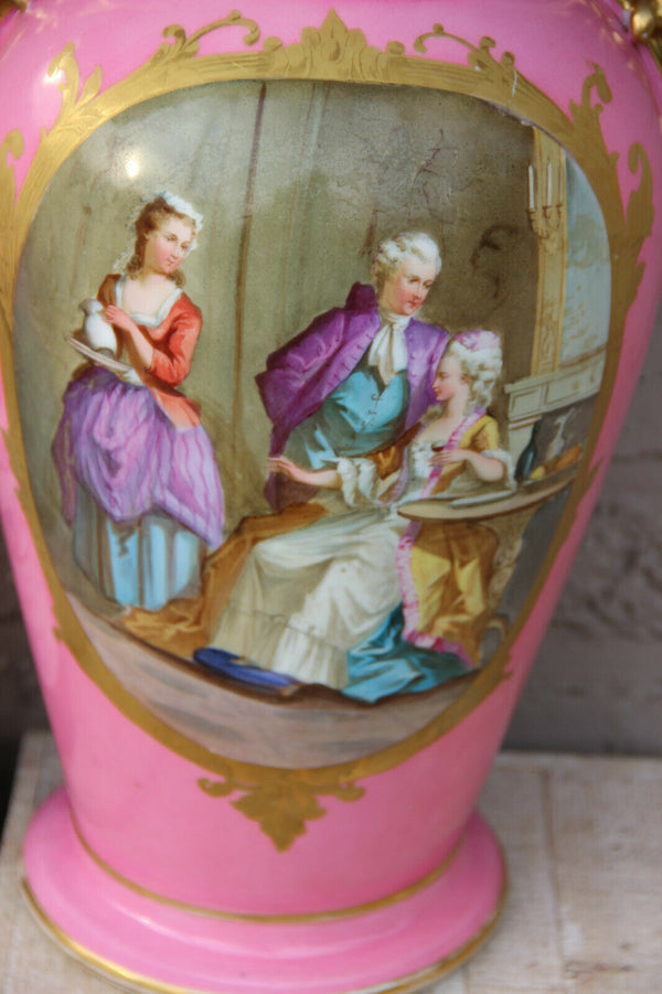 Huge Antique French vieux paris porcelain hand paint Vase pink