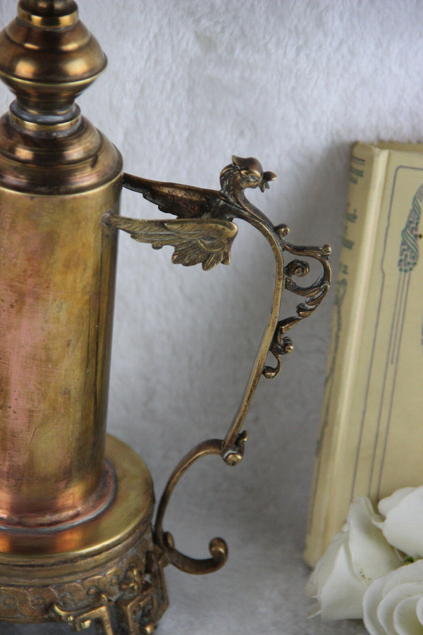 Stunning French antique copper Gothic dragon TAble desk lamp Acorn shade 1950