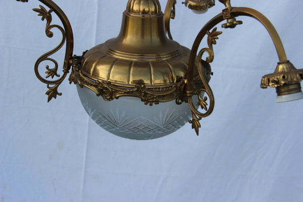 Gorgeous French vintage Brass putti figural Chandelier pendant crystal coupe VSL