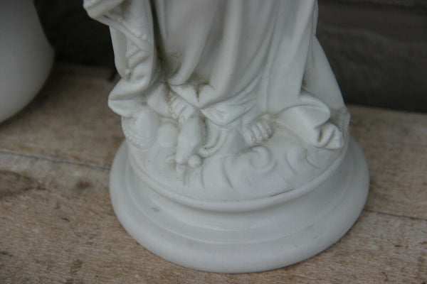 Antique  French Religious porcelain bisque madonna figurine statue snake