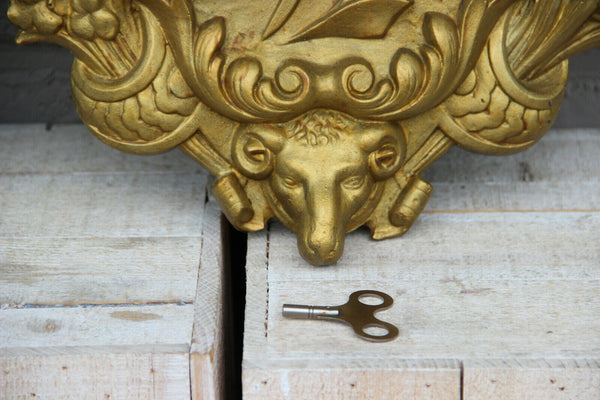 Antique Cast iron Farm animals Horse cow goat wheat gold gilt wall clock rare