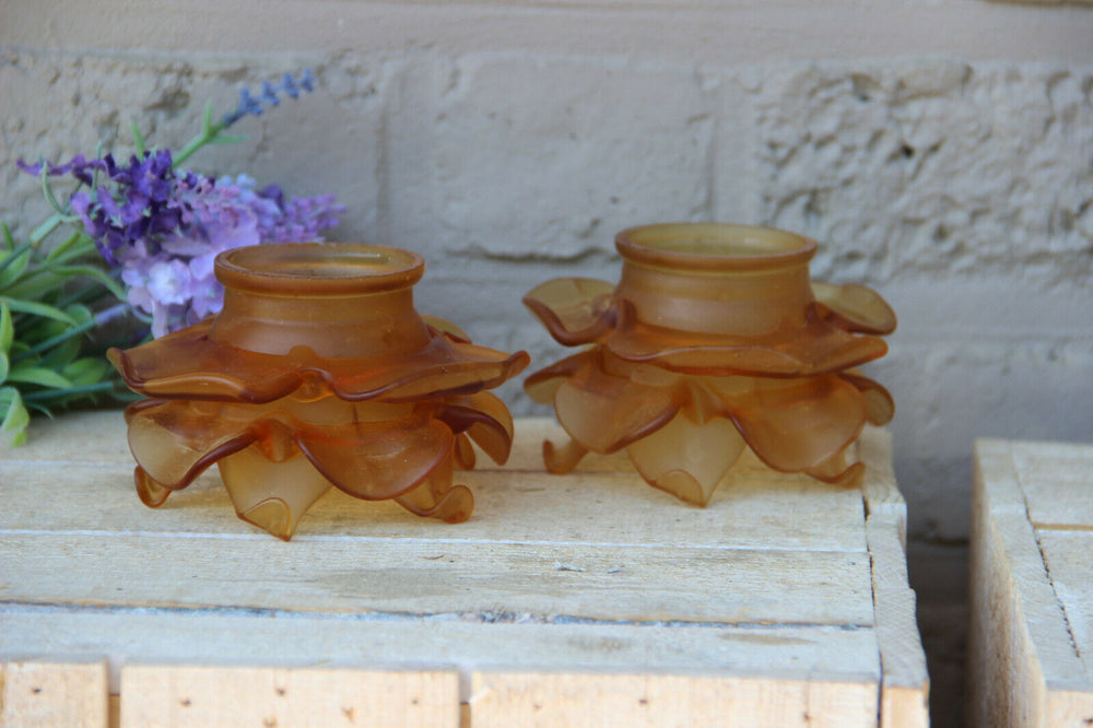 PAIR Antique amber glass paste tulip shades chandelier sconces