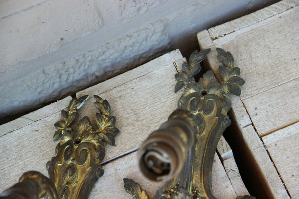 PAIR antique french bronze wegdwood porcelain plaque sconces wall lights