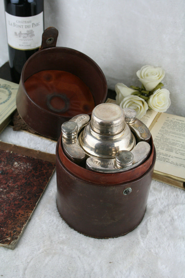 A leather-cased cocktail set for six persons, by James Dixon & Sons, circa 1910