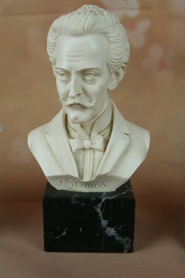 Musicians set Alabaster Resin Busts marble base bach Wagner, Liszt,Straus