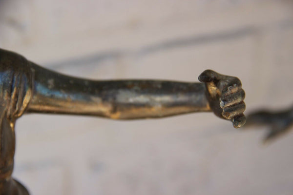 Pair XL antique French metal Romantic boy girl figurine table lamps