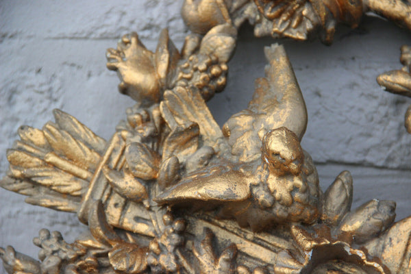 French Antique 19th c Louis XV Pediment Architectural Crown Plaster Crest Bird