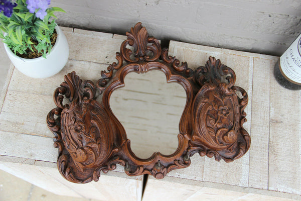 Vintage French Resin wood carved black forest look Kitchen Mirror towel rack