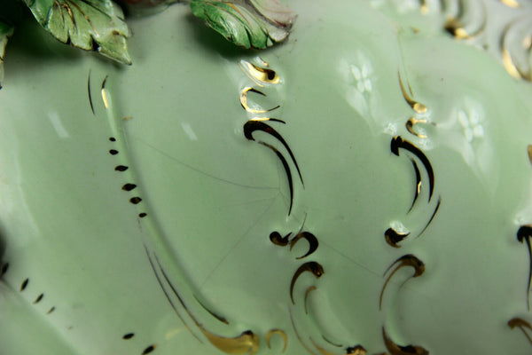 Huge italian Majolica centerpiece lidded bowl relief flowers