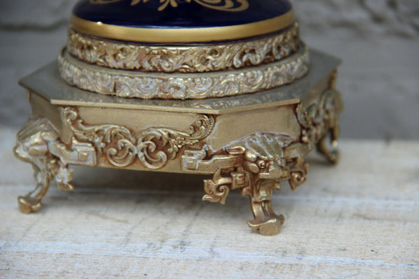 XL pair French sevres blue porcelain romantic victorian Vases marked lion head