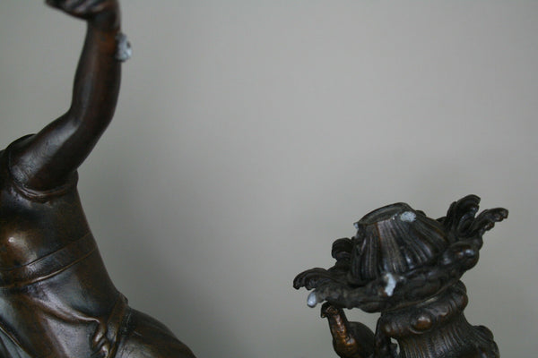 French spelter bronze Clock set Vases urns garniture 1960's art nouveau lady fig