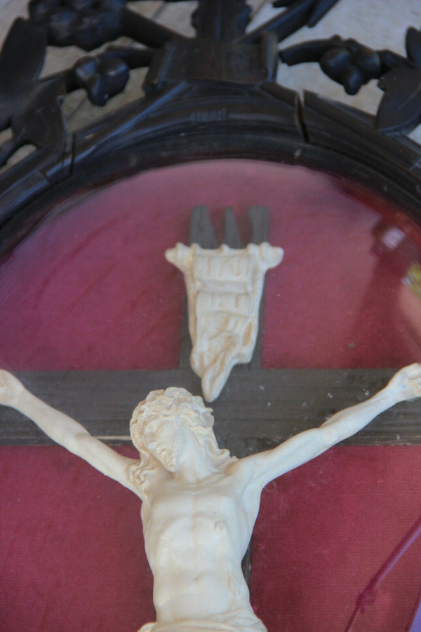 Antique black forest german wood carved meerschaum Crucifix plaque religious