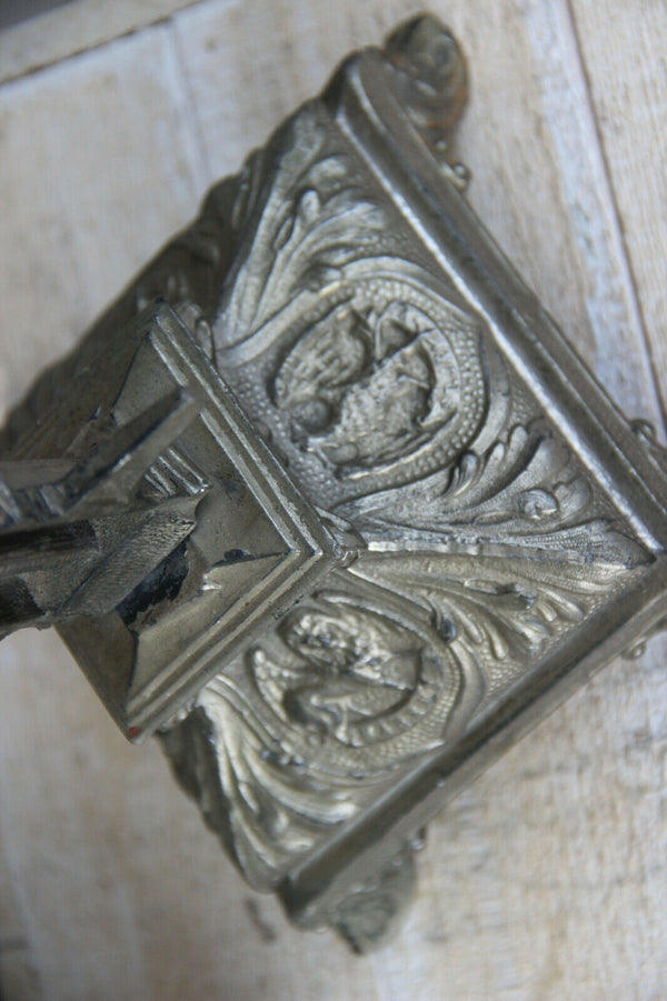 Antique French religious spelter crucifix cross 4 evangelists base symbols