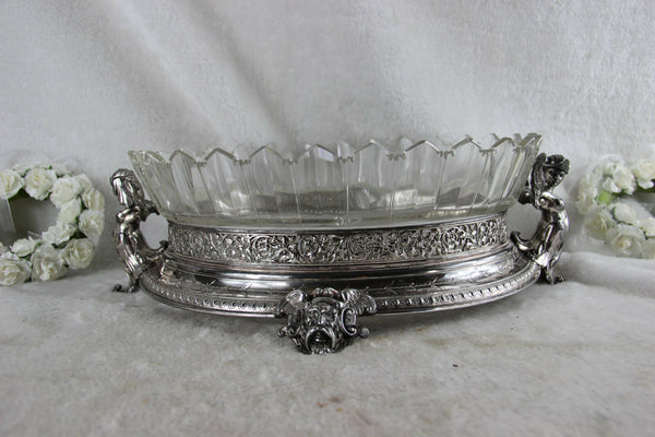 Antique French centerpiece bowl crystal glass cut caryatid mythological figurine