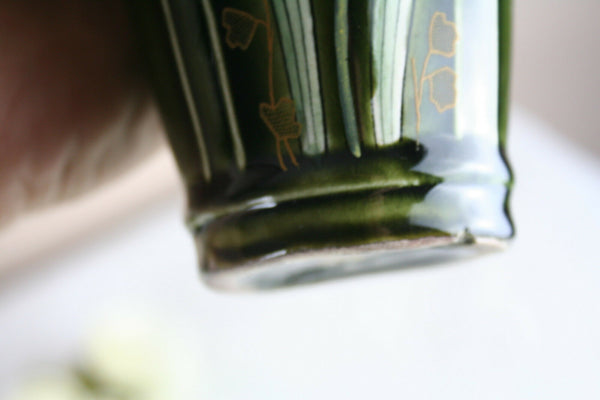 PAIR Art Nouveau vases polychrome floral decor iris fives lille pottery de bruyn