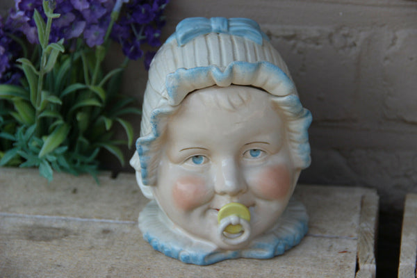 Antique german bisque porcelain baby face child lidded box rare marked