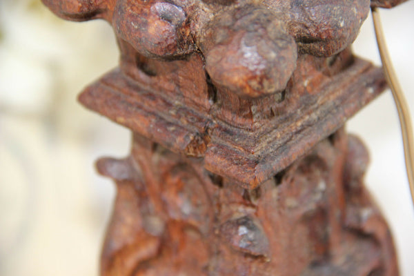 Rare 1880 Antique French Table lamp wood carved gargoyle dragon gothic castle