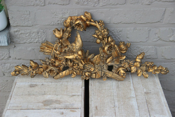 French Antique 19th c Louis XV Pediment Architectural Crown Plaster Crest Bird