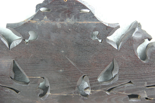 Antique large French pediment fronton wood carved gothic phenix dragon birds