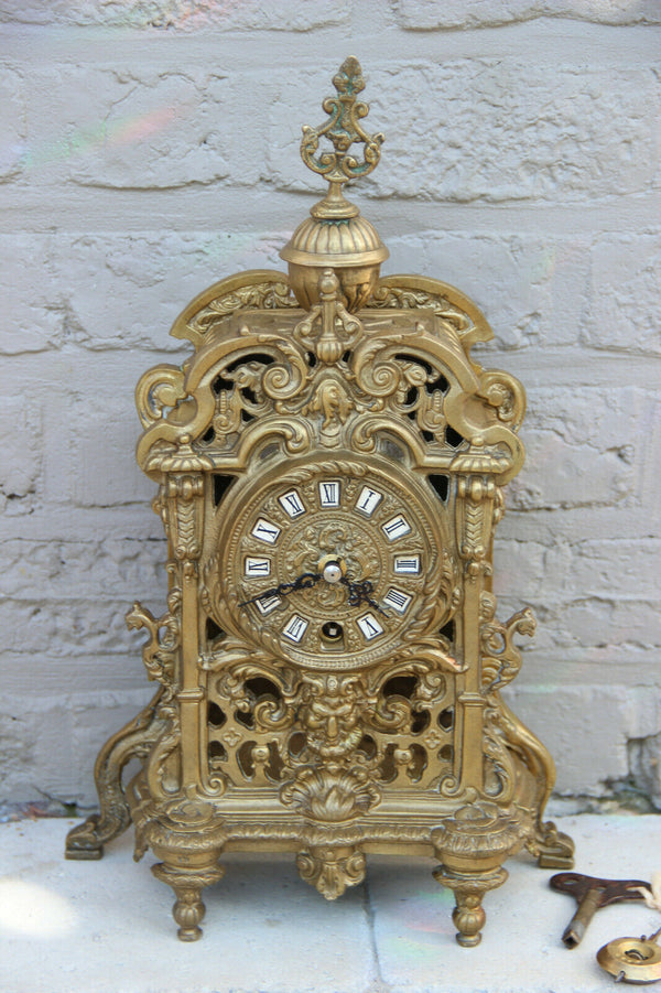 French antique Bronze Clock Lion head