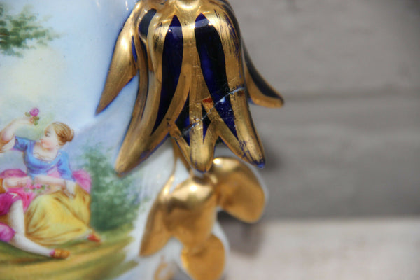 PAIR vieux paris porcelain Vases 19thc hand paint victorian decor