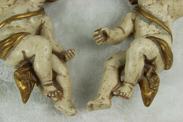 PAIR antique italian chalkware Angels putti cherubs wall lights sconces