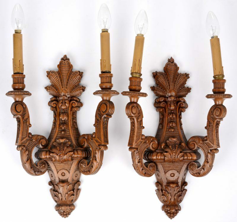PAIR antique French wood carved wall lights sconces detailed 1920's