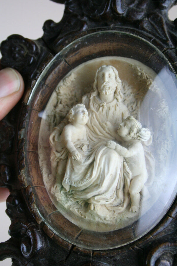 Antique napoleon III wood carved Meerschaum holy water font 1880 christ