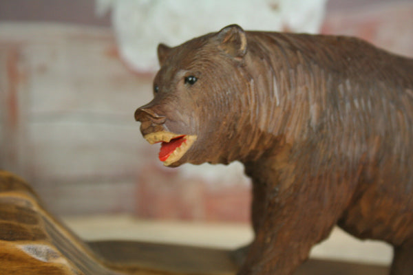 Gorgeous BLACK FOREST wood carved bear barometer rare model Germany 1900