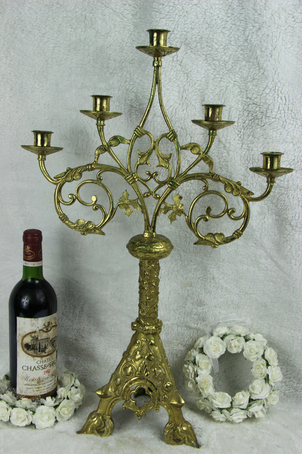 Large antique Church Altar neo gothic brass Candle holder