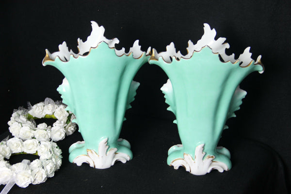 PAIR antique vieux paris porcelain Vases floral hand paint