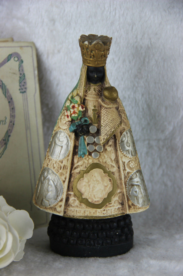Religious BLACK Madonna OLV de HALLE figurine chalkware statue