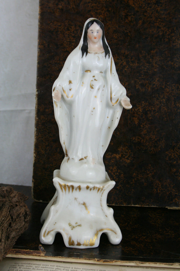 Gorgeous Porcelain  Madonna Mary Statue french 1900 old vieux paris