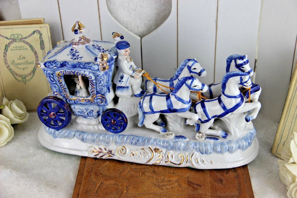 Vintage German porcelain carriage coach princess horses figurines statue group