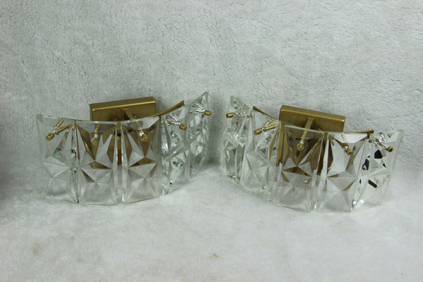PAIR KINKELDEY faceted glass crystal cut 5 disc Sconces wall lights mid century