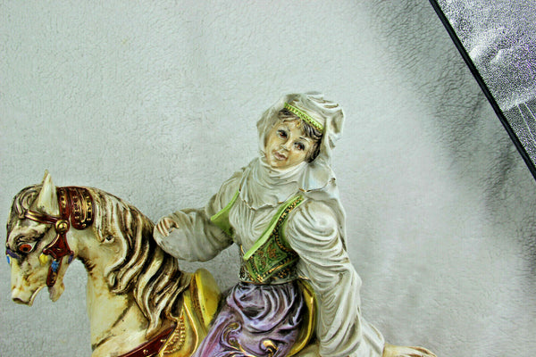 Majestical Italian Faience porcelain capodimonte pattarino arab lady horse