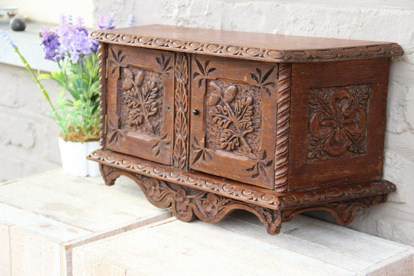 Antique French church altar wood carved holy communion wafer cabinet wall