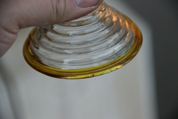 Antique Set 4 Bohemia yellow Crystal glass glasses deer hunting theme