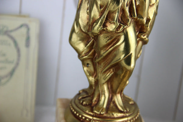 Huge Vintage 1960 French brass onyx Table lamp 3 Graces lady figurines