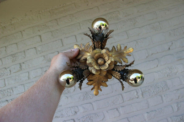 Lot 4 Hollywood regency Wall lights sconces Leaf gold gilt attr. maison jansen