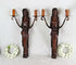 PAIR Vtg french art nouveau naked lady Caryatid Wall lights sconces wood patina