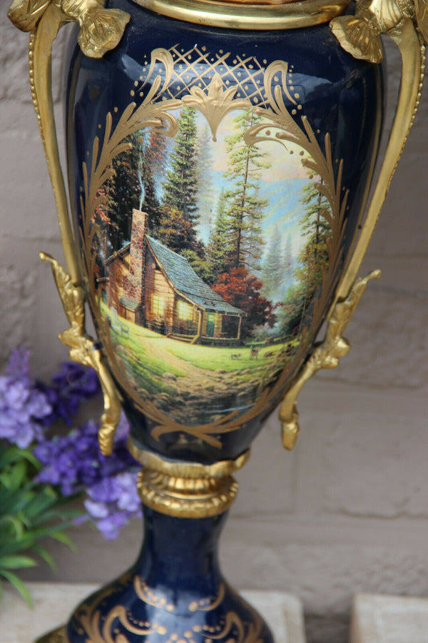 XL pair French limoges porcelain romantic landscape scene Vases