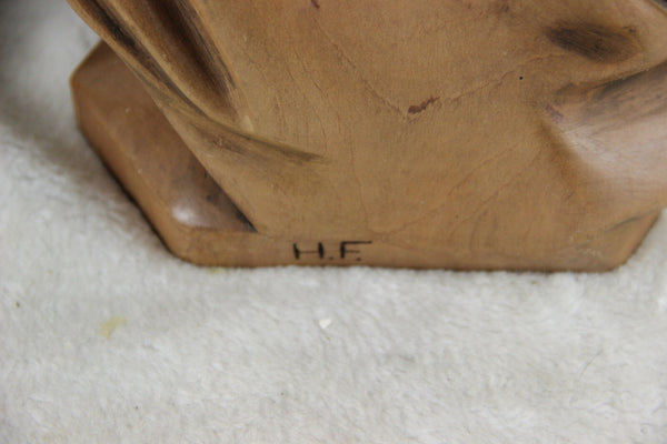 Antique LARGE Wood carved religious statue MAry of Burgundy signed