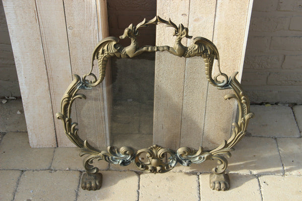 Antique French bronze metal gothic castle dragons fireplace screen