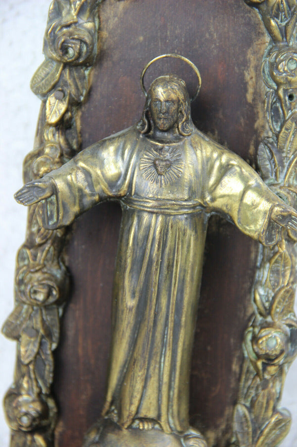 Rare Antique art nouveau 1900 spelter bronze christ in chapel religious statue