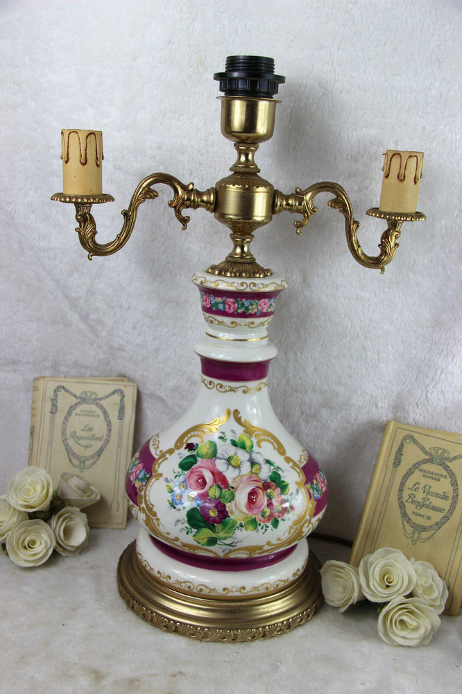 1970 French porcelain Floral Table lamp marked