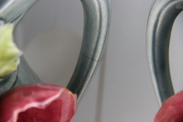 PAIR ART NOUVEAU Barbotine flower Vases 1900 French antique